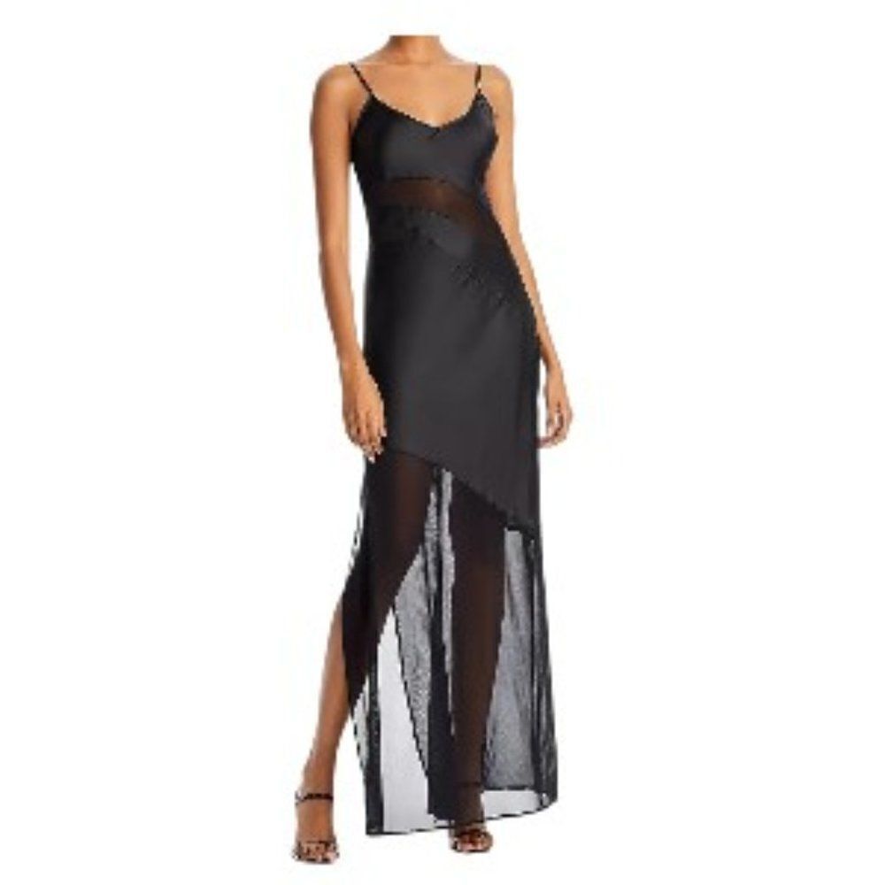 French Connection INU Satin & Mesh Slip Dress in Black 12 NWT